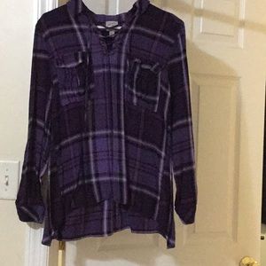 long sleeve purple plaid shirt